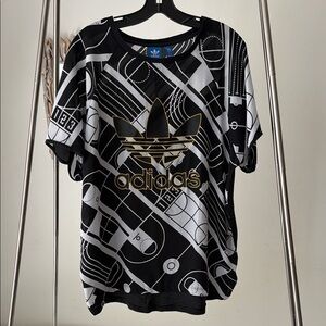 Adidas Black & White Graphic Tee with Gold Logo